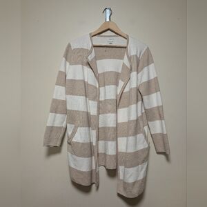 J.Crew LP Tan Cream Stripe Cotton Cardigan Petite Coastal Classic